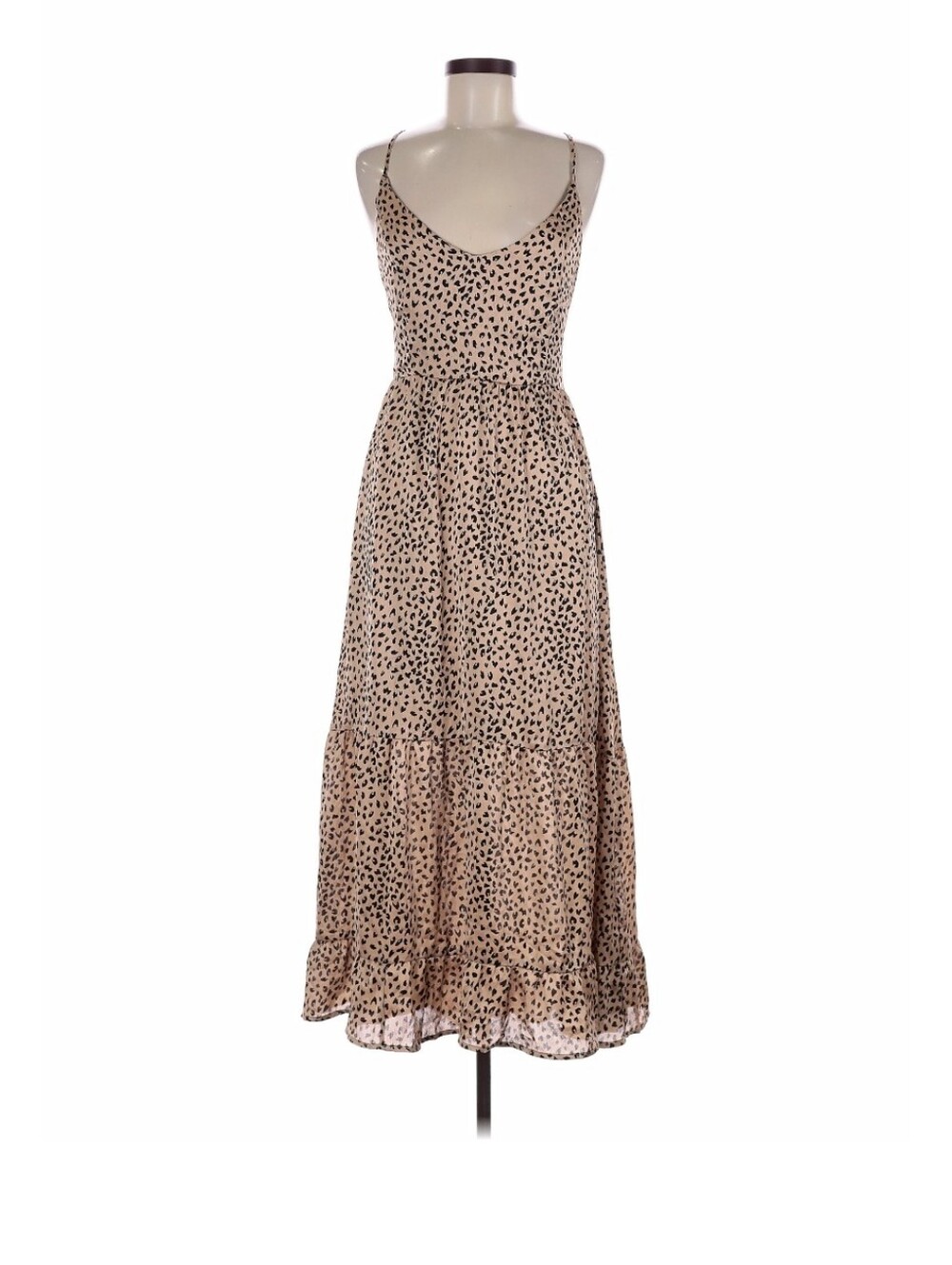 Beige Spotted Maxi Dress with Adjustable Straps
